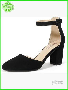 Chunky Block Heels for Women Comfortable Dress Pumps Ankle Strap Work Shoes
